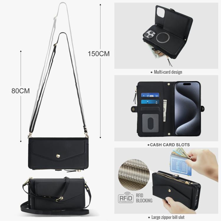 For iPhone 15 Pro Max Multifunctional Wallet Detachable Leather Phone Case with Lanyard