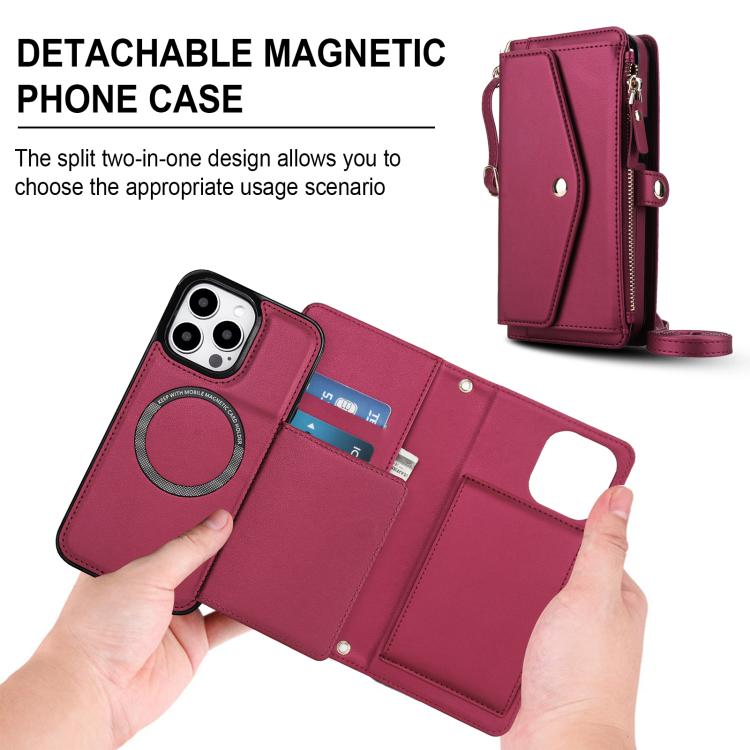 For iPhone 15 Pro Max Multifunctional Wallet Detachable Leather Phone Case with Lanyard