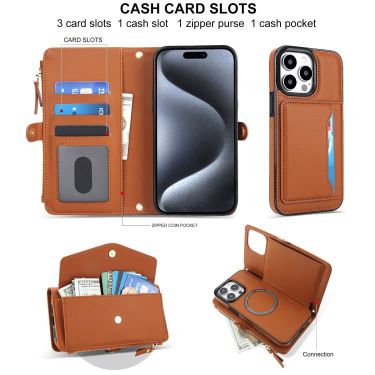For iPhone 15 Pro Multifunctional Wallet Detachable Leather Phone Case with Lanyard