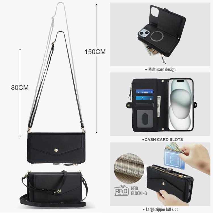 For iPhone 15 Plus Multifunctional Wallet Detachable Leather Phone Case with Lanyard