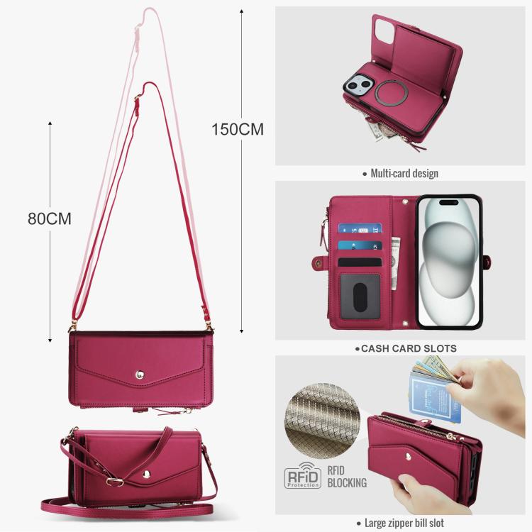 For iPhone 15 Plus Multifunctional Wallet Detachable Leather Phone Case with Lanyard