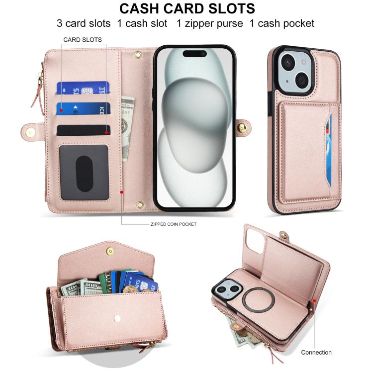 For iPhone 15 Plus Multifunctional Wallet Detachable Leather Phone Case with Lanyard