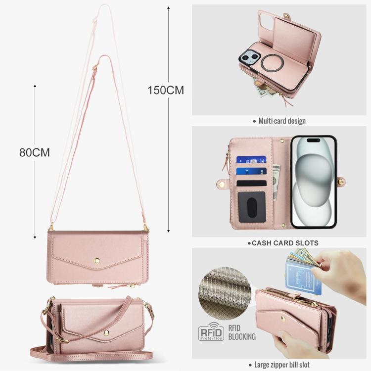 For iPhone 15 Plus Multifunctional Wallet Detachable Leather Phone Case with Lanyard