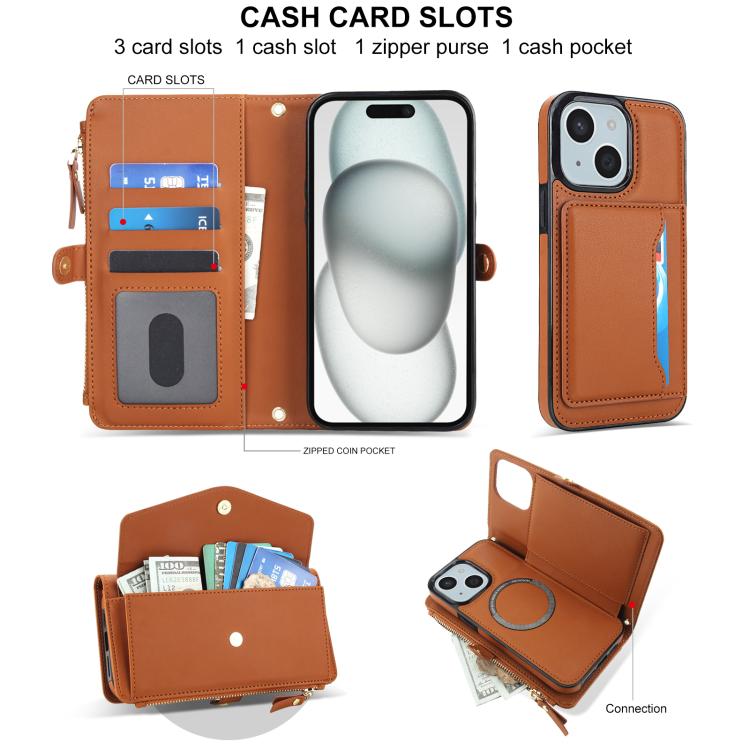 For iPhone 15 Plus Multifunctional Wallet Detachable Leather Phone Case with Lanyard
