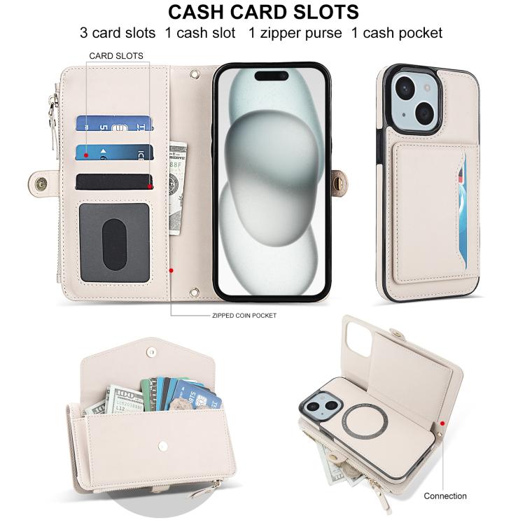 For iPhone 15 Multifunctional Wallet Detachable Leather Phone Case with Lanyard