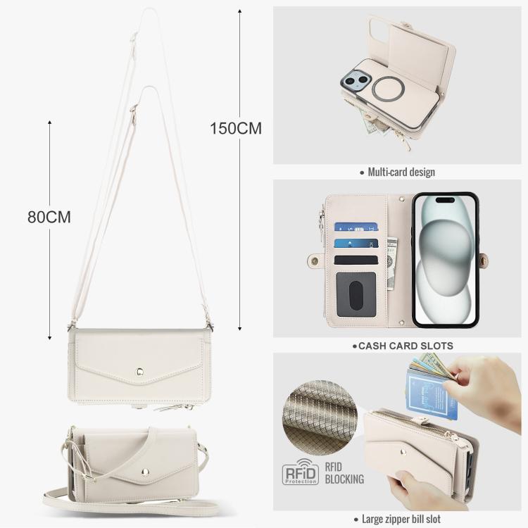 For iPhone 15 Multifunctional Wallet Detachable Leather Phone Case with Lanyard