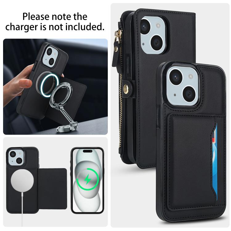For iPhone 15 Multifunctional Wallet Detachable Leather Phone Case with Lanyard