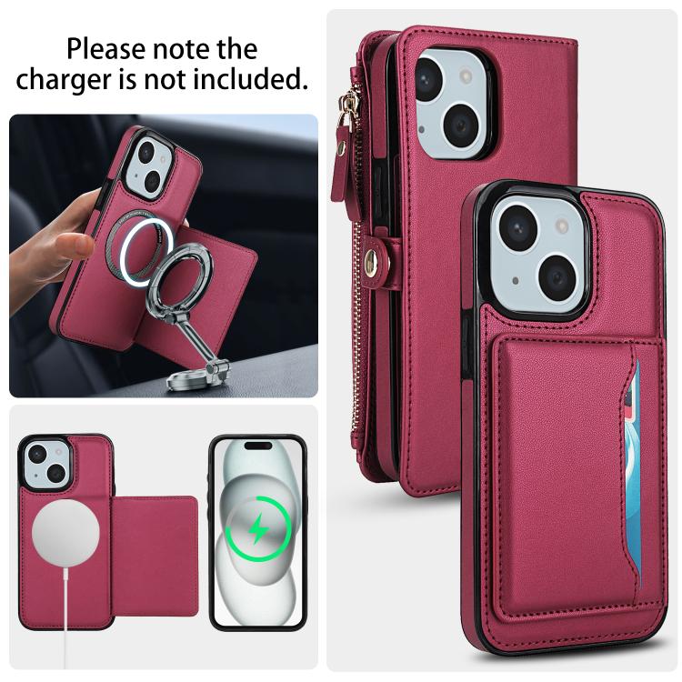 For iPhone 15 Multifunctional Wallet Detachable Leather Phone Case with Lanyard