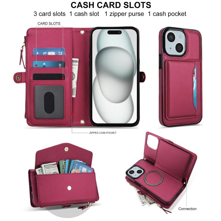 For iPhone 15 Multifunctional Wallet Detachable Leather Phone Case with Lanyard