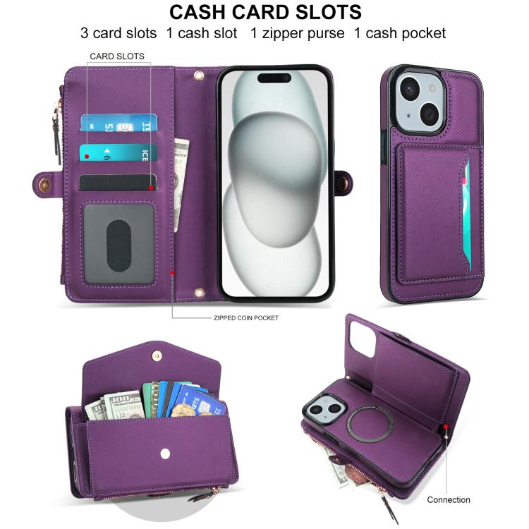 For iPhone 15 Multifunctional Wallet Detachable Leather Phone Case with Lanyard