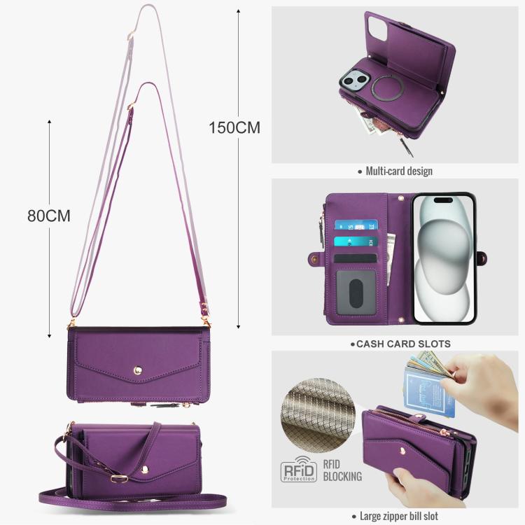 For iPhone 15 Multifunctional Wallet Detachable Leather Phone Case with Lanyard