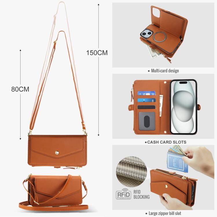 For iPhone 15 Multifunctional Wallet Detachable Leather Phone Case with Lanyard