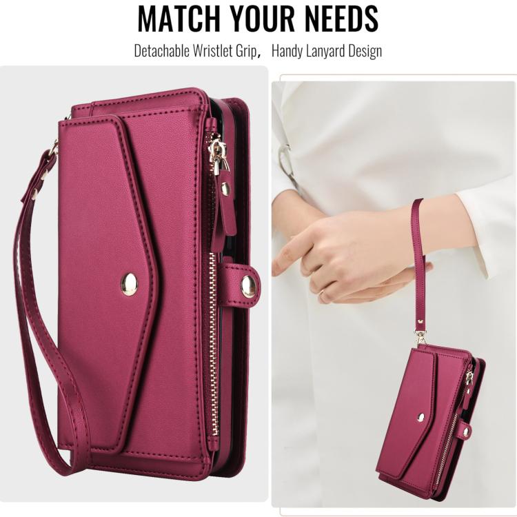 For iPhone 14 Plus Multifunctional Wallet Detachable Leather Phone Case with Lanyard