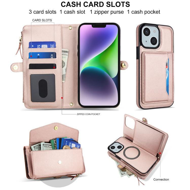 For iPhone 14 Plus Multifunctional Wallet Detachable Leather Phone Case with Lanyard
