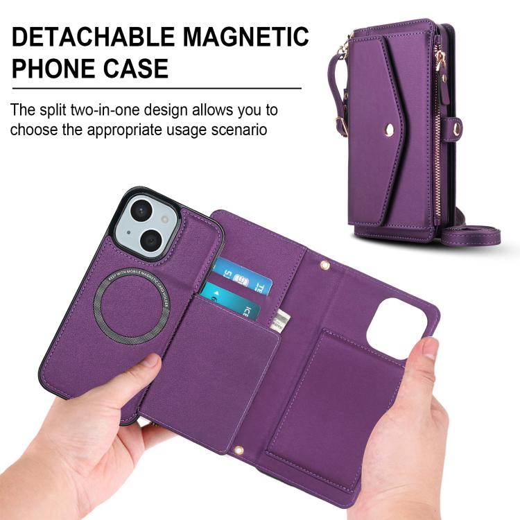 For iPhone 14 Plus Multifunctional Wallet Detachable Leather Phone Case with Lanyard