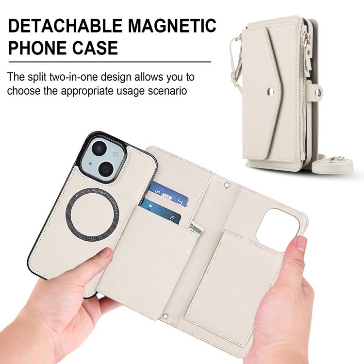 For iPhone 14 Multifunctional Wallet Detachable Leather Phone Case with Lanyard