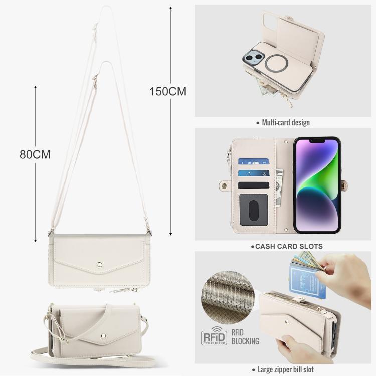 For iPhone 14 Multifunctional Wallet Detachable Leather Phone Case with Lanyard