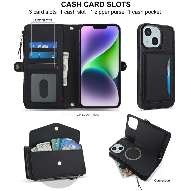 For iPhone 14 Multifunctional Wallet Detachable Leather Phone Case with Lanyard