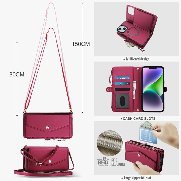 For iPhone 14 Multifunctional Wallet Detachable Leather Phone Case with Lanyard