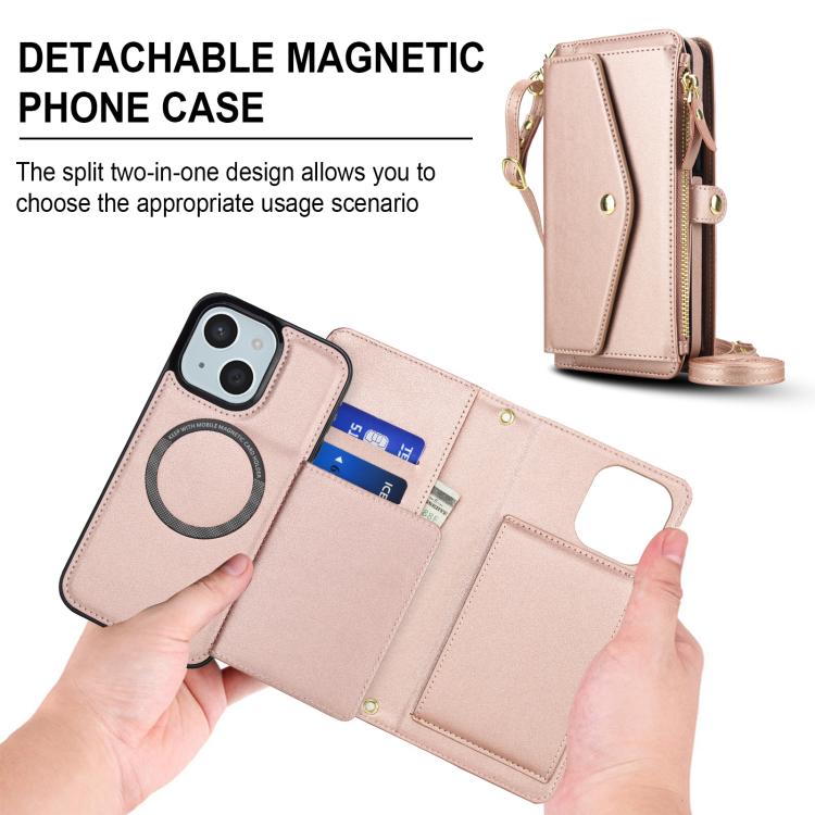For iPhone 14 Multifunctional Wallet Detachable Leather Phone Case with Lanyard