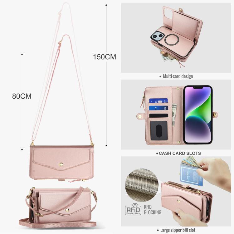 For iPhone 14 Multifunctional Wallet Detachable Leather Phone Case with Lanyard