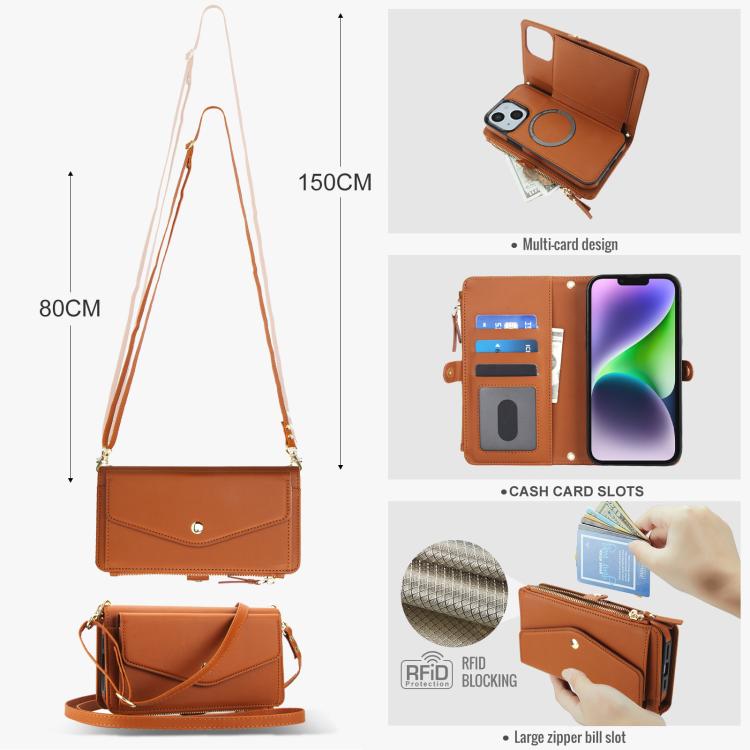 For iPhone 14 Multifunctional Wallet Detachable Leather Phone Case with Lanyard