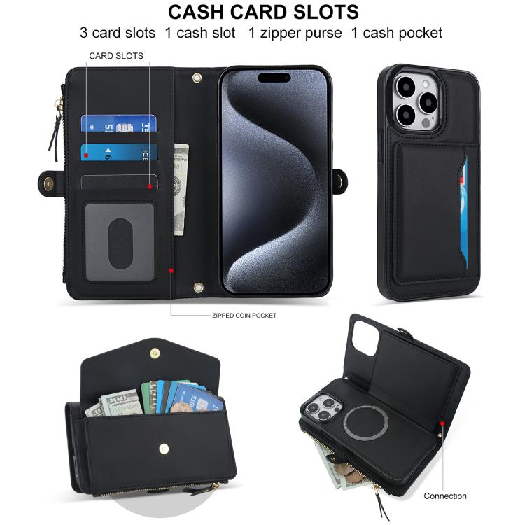 For iPhone 14 Pro Multifunctional Wallet Detachable Leather Phone Case with Lanyard
