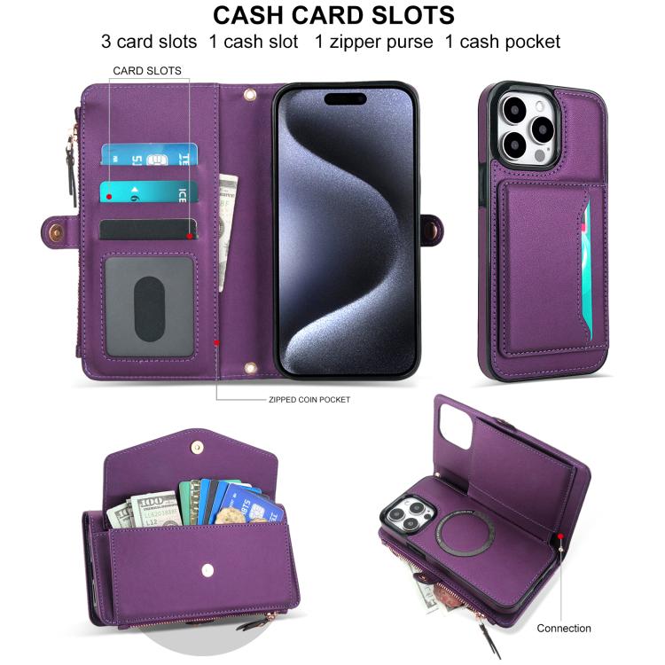 For iPhone 14 Pro Multifunctional Wallet Detachable Leather Phone Case with Lanyard