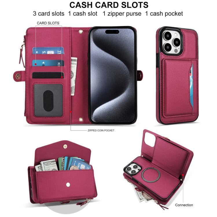 For iPhone 14 Pro Max Multifunctional Wallet Detachable Leather Phone Case with Lanyard