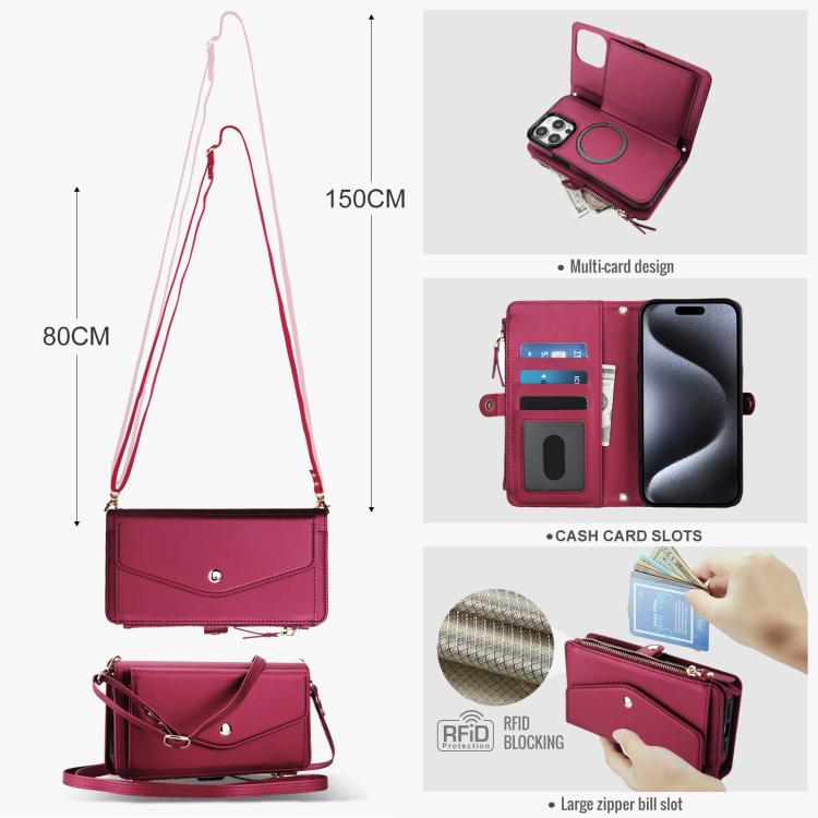 For iPhone 14 Pro Max Multifunctional Wallet Detachable Leather Phone Case with Lanyard