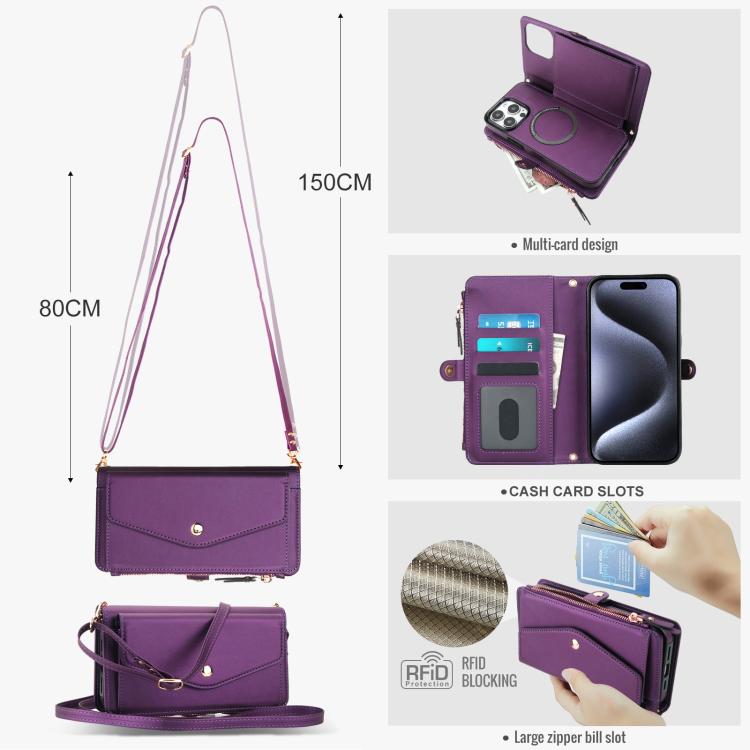 For iPhone 14 Pro Max Multifunctional Wallet Detachable Leather Phone Case with Lanyard
