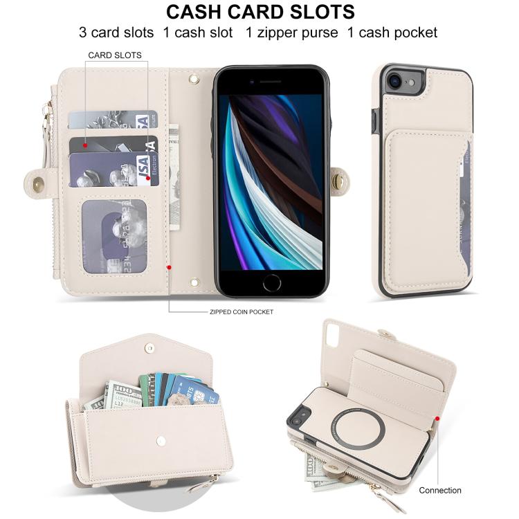For iPhone SE 2022 / 2020 Multifunctional Wallet Detachable Leather Phone Case with Lanyard