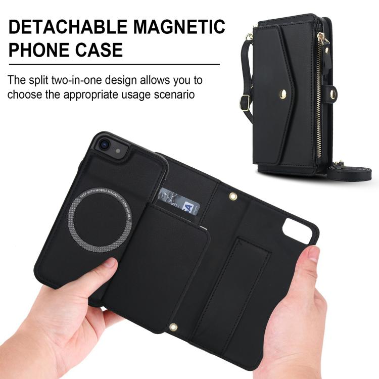 For iPhone SE 2022 / 2020 Multifunctional Wallet Detachable Leather Phone Case with Lanyard