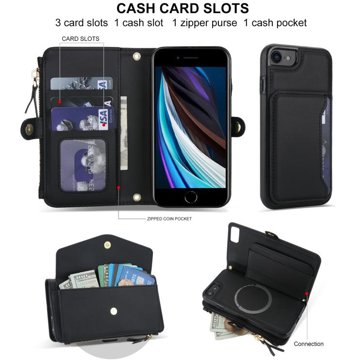 For iPhone SE 2022 / 2020 Multifunctional Wallet Detachable Leather Phone Case with Lanyard