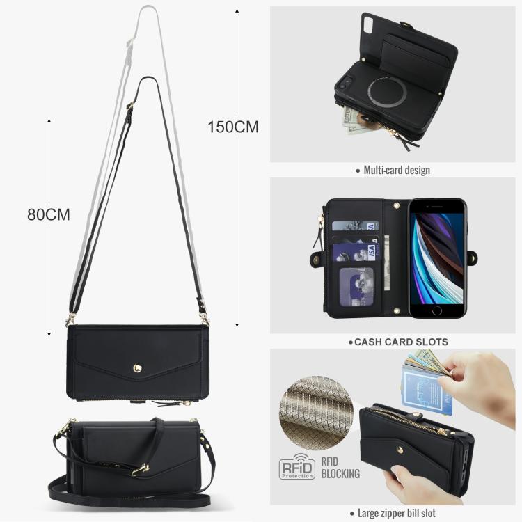 For iPhone SE 2022 / 2020 Multifunctional Wallet Detachable Leather Phone Case with Lanyard