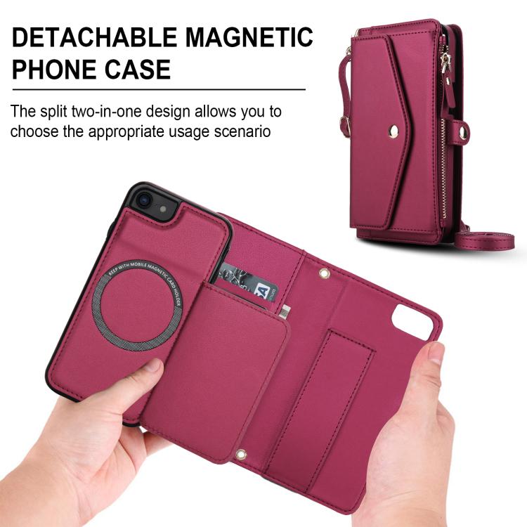For iPhone SE 2022 / 2020 Multifunctional Wallet Detachable Leather Phone Case with Lanyard
