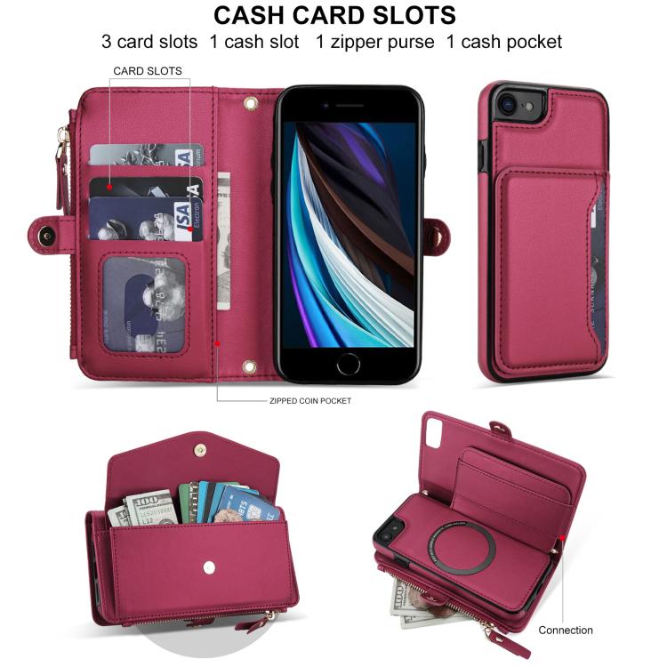 For iPhone SE 2022 / 2020 Multifunctional Wallet Detachable Leather Phone Case with Lanyard