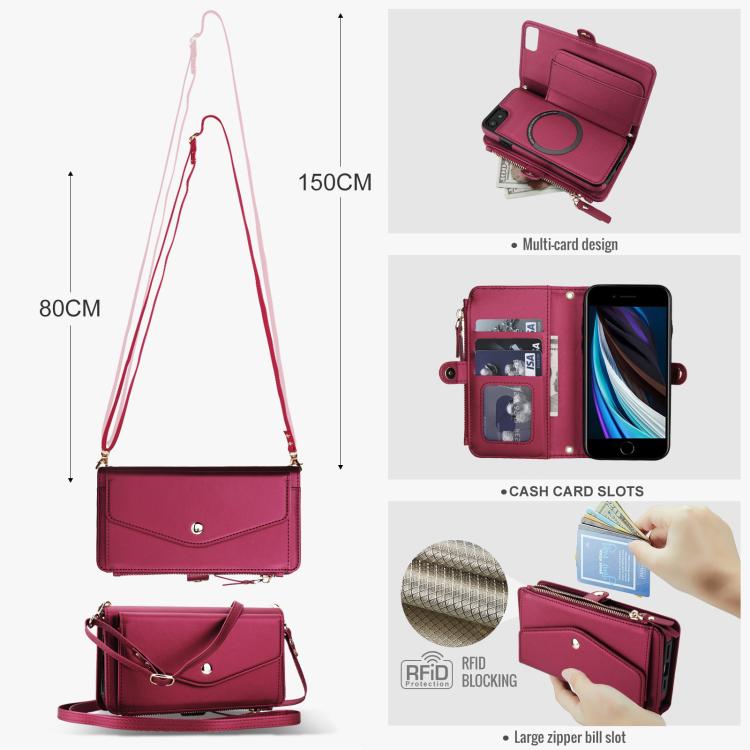 For iPhone SE 2022 / 2020 Multifunctional Wallet Detachable Leather Phone Case with Lanyard
