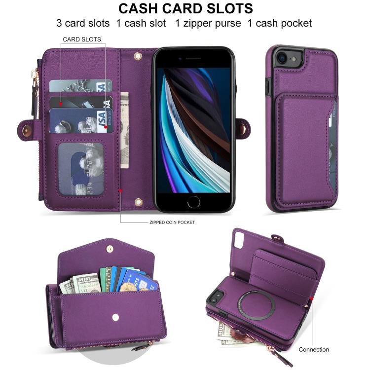 For iPhone SE 2022 / 2020 Multifunctional Wallet Detachable Leather Phone Case with Lanyard