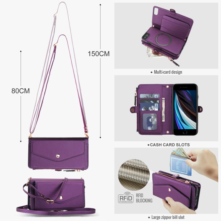 For iPhone SE 2022 / 2020 Multifunctional Wallet Detachable Leather Phone Case with Lanyard
