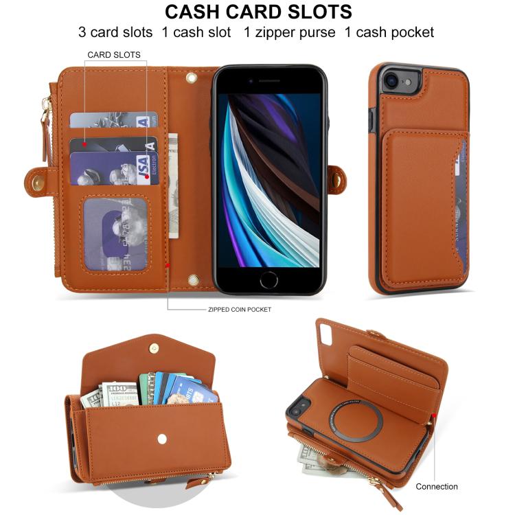 For iPhone SE 2022 / 2020 Multifunctional Wallet Detachable Leather Phone Case with Lanyard