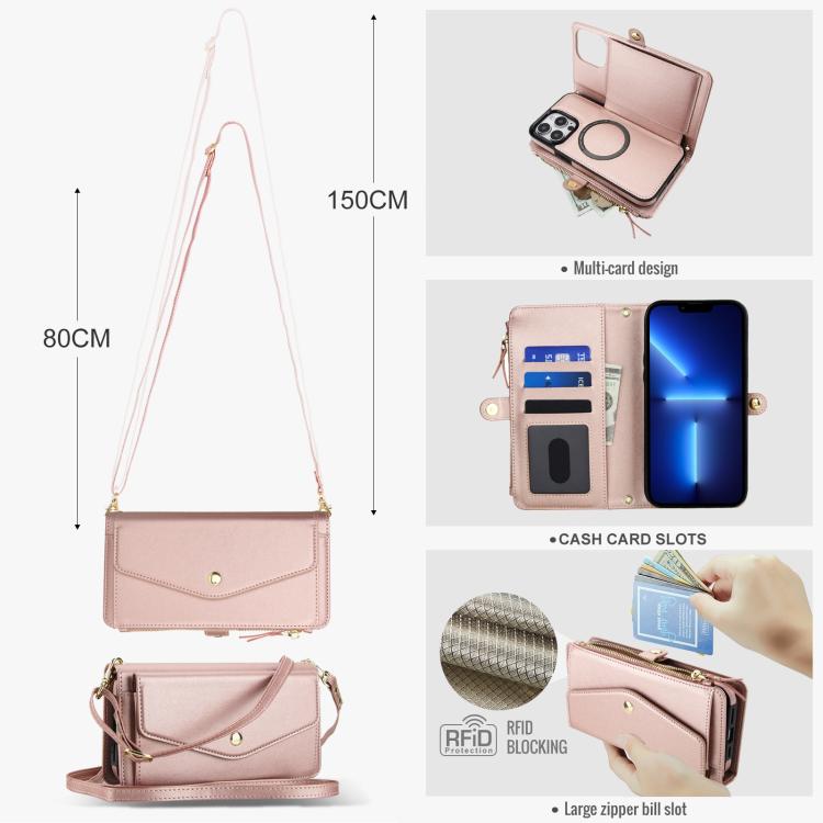 For iPhone 13 Pro Max Multifunctional Wallet Detachable Leather Phone Case with Lanyard