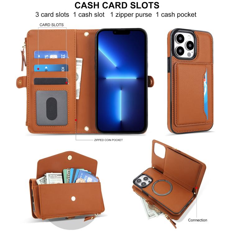 For iPhone 13 Pro Max Multifunctional Wallet Detachable Leather Phone Case with Lanyard