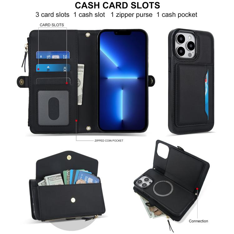 For iPhone 13 Pro Multifunctional Wallet Detachable Leather Phone Case with Lanyard
