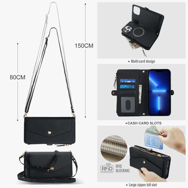 For iPhone 13 Pro Multifunctional Wallet Detachable Leather Phone Case with Lanyard