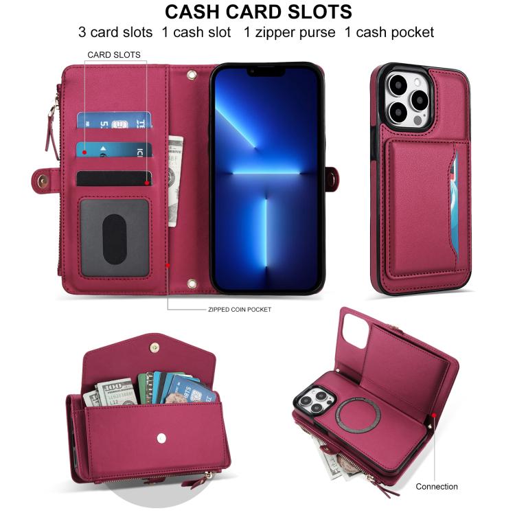 For iPhone 13 Pro Multifunctional Wallet Detachable Leather Phone Case with Lanyard
