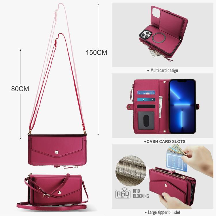 For iPhone 13 Pro Multifunctional Wallet Detachable Leather Phone Case with Lanyard