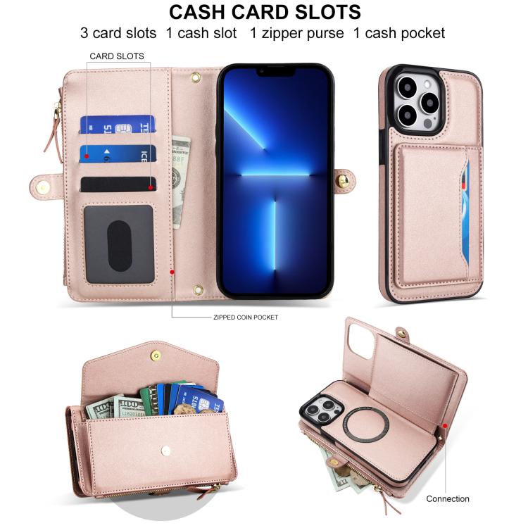 For iPhone 13 Pro Multifunctional Wallet Detachable Leather Phone Case with Lanyard