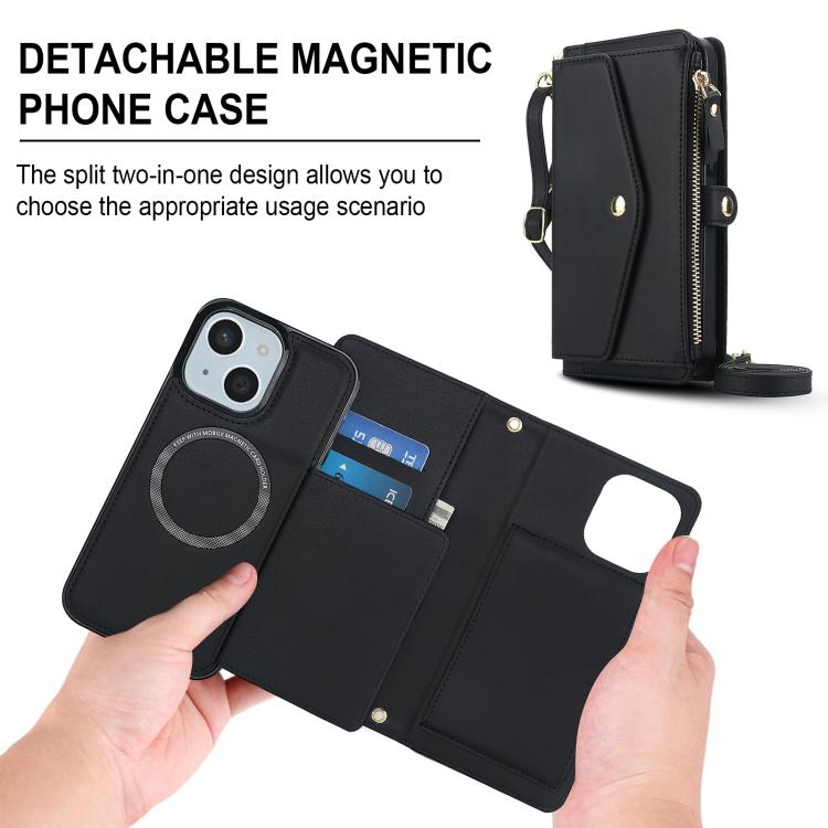 For iPhone 13 Multifunctional Wallet Detachable Leather Phone Case with Lanyard