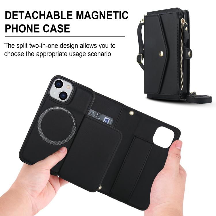 For iPhone 13 mini Multifunctional Wallet Detachable Leather Phone Case with Lanyard